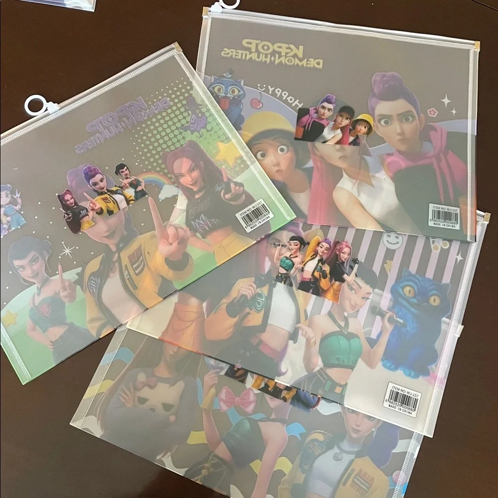 K-pop demon hunters Themed large Transparent Pouches folders new 4 plastic vinyl